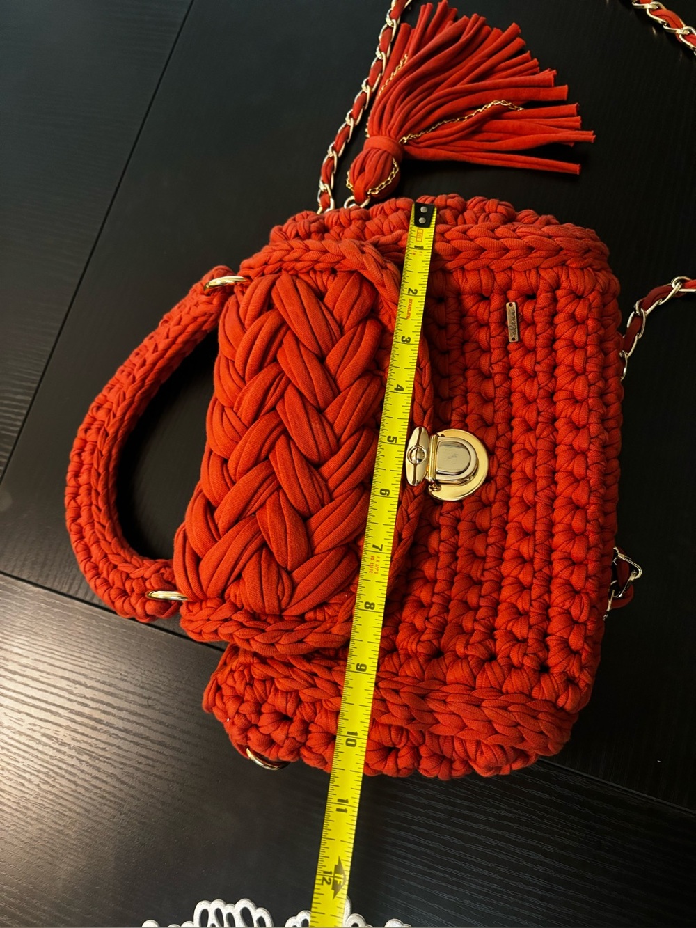 Alexa Red Crochet Crossbody Bag Chunky Knit T-Shirt Yarn Purse Tassel - Picture 8 of 12